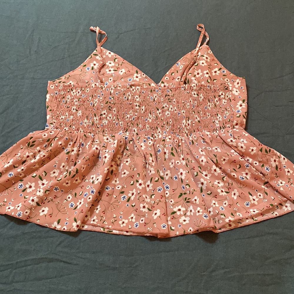 Pink Floral Peplum Tank Top 1XL - Picture 3 of 6